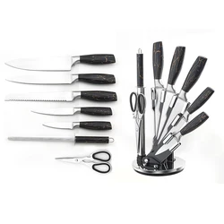 Fashion marble design hollow handle kitchen knife set in acrylic holder high quality chef knife sharpener shears extra sharp