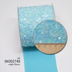 75mm Glitter Small Sequin fabric Ribbon for Hair Bows Headband/ribbons, customize color 25 yards per roll Wholesale DIY