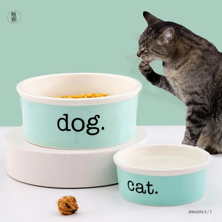 Porcelain custom logo drinking bowl cat double dog bowl non slip foldable waterproof dog pet smart bowl