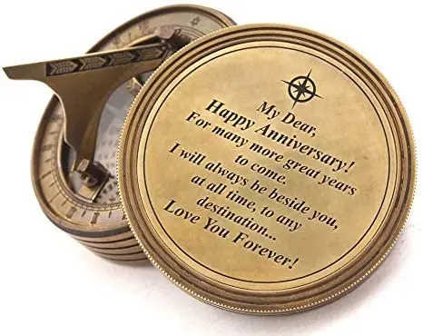 Brass Sundial Compass With Leather Cover Personalized Working Sundial Compass - High Quality Sundial Compass