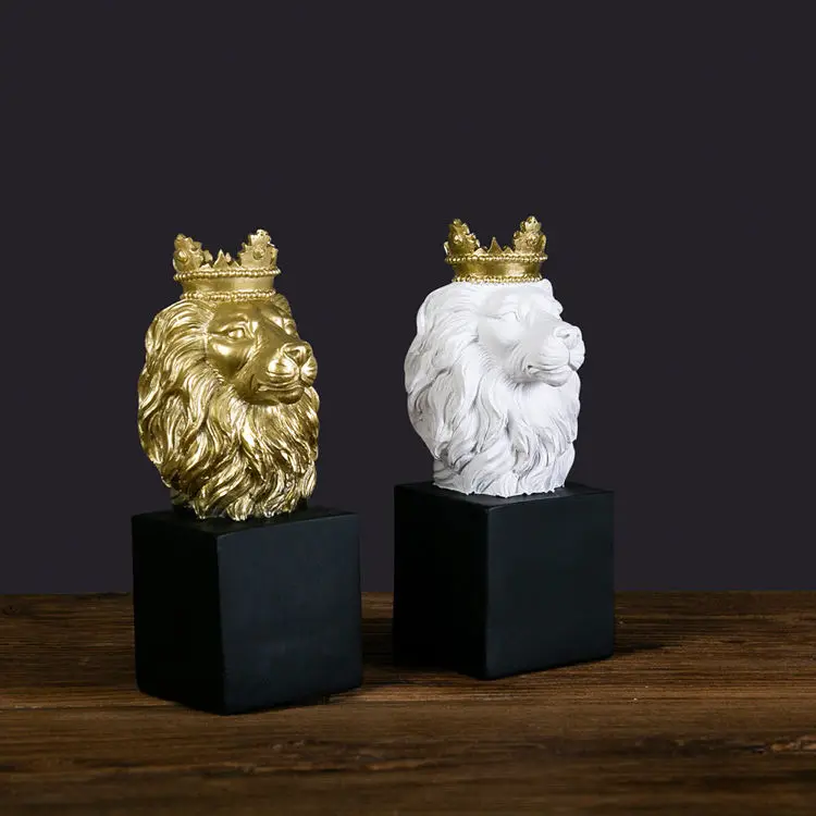 Лидер продаж поделки из смолы в виде льва украшение для дома Золотая Корона скандинавском стиле животное роскошная фигурка головы