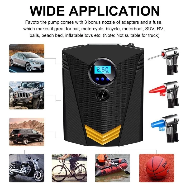 Портативный бесшумный воздушный насос 35 л ЖК-дисплей 12 В 150 фунтов на квадратный дюйм светодиодная подсветка автомобильный компрессор высокого давления для колес
