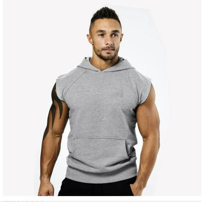 wholesale men sleeveless workout hoodie, custom sweatshirt sleeveless gym hoodies
