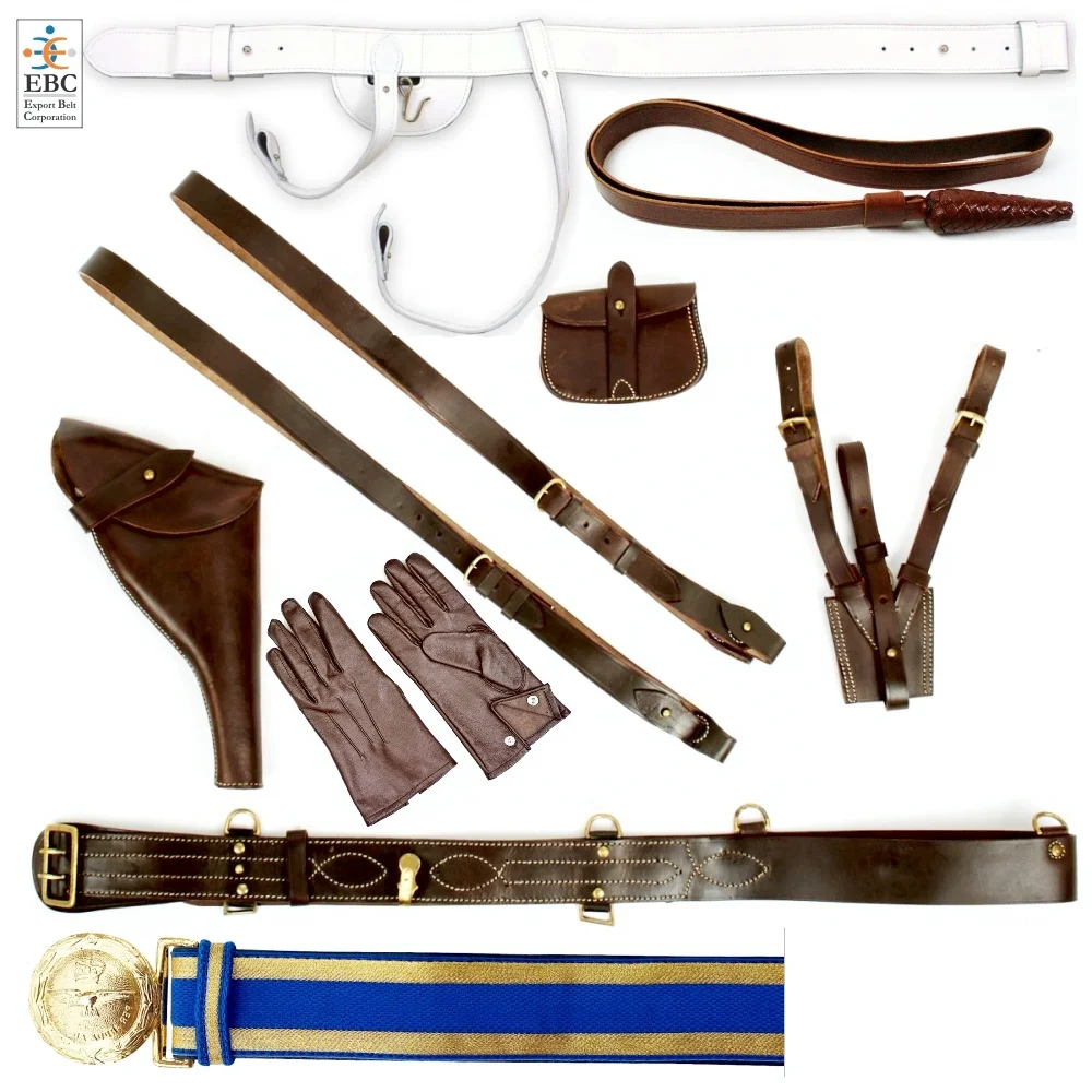 High Quality Sword Belts with Slings OEM Sambrown Belt with Brass Fitting and Accoutrements Leather Waist Belt Makers Factory