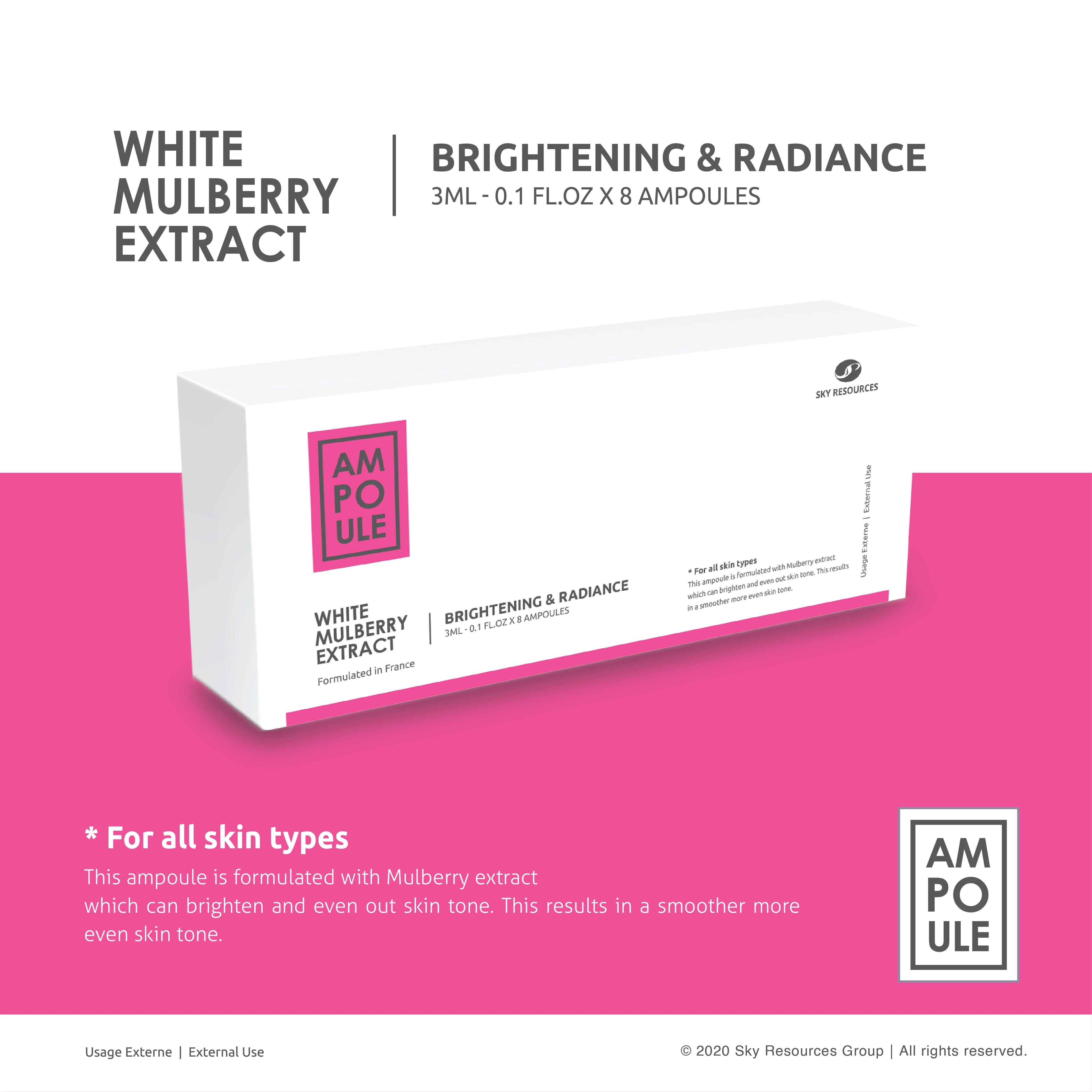 Premium High Antioxidant White Mulberry Ampoule Serum with Anti-Aging Anti-Inflammatory Soothing Effect Balance Uneven Skin Tone