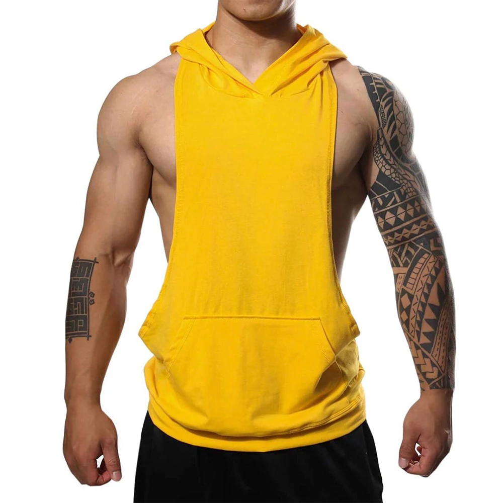 
Manstore Mens Workout Hooded Tank Tops Sleeveless Muscle Gym Hoodies with Kanga Pocket 