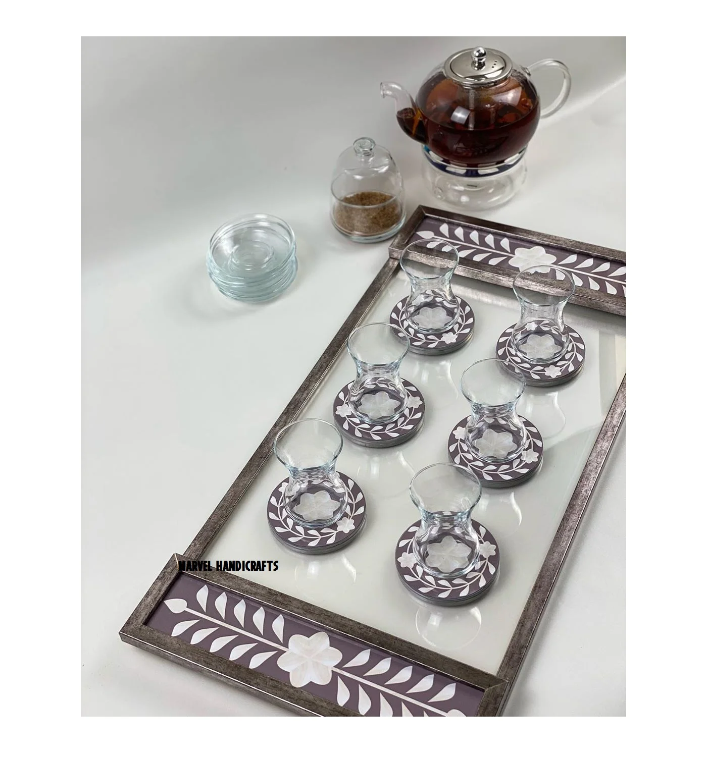 MOTHER OF PEARL WOOD CRAFT SERVING TRAY COASTERS DISHES & PLATES FOR EID DECOR HOME DECOR GIFT KITCHENWARE TRAY RAMADAN TRAYS
