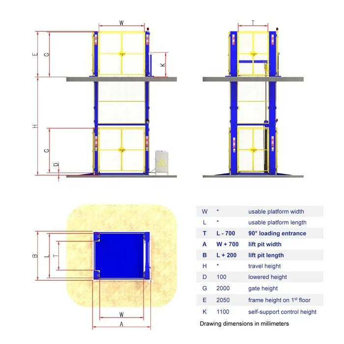 2000 кг склад 2 этаж гидравлический грузовой Лифт