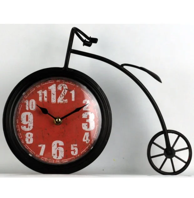 DECORATIVE ANTIQUE VINTAGE BICYCLE SHAPE METAL TABLE TOP CLOCK