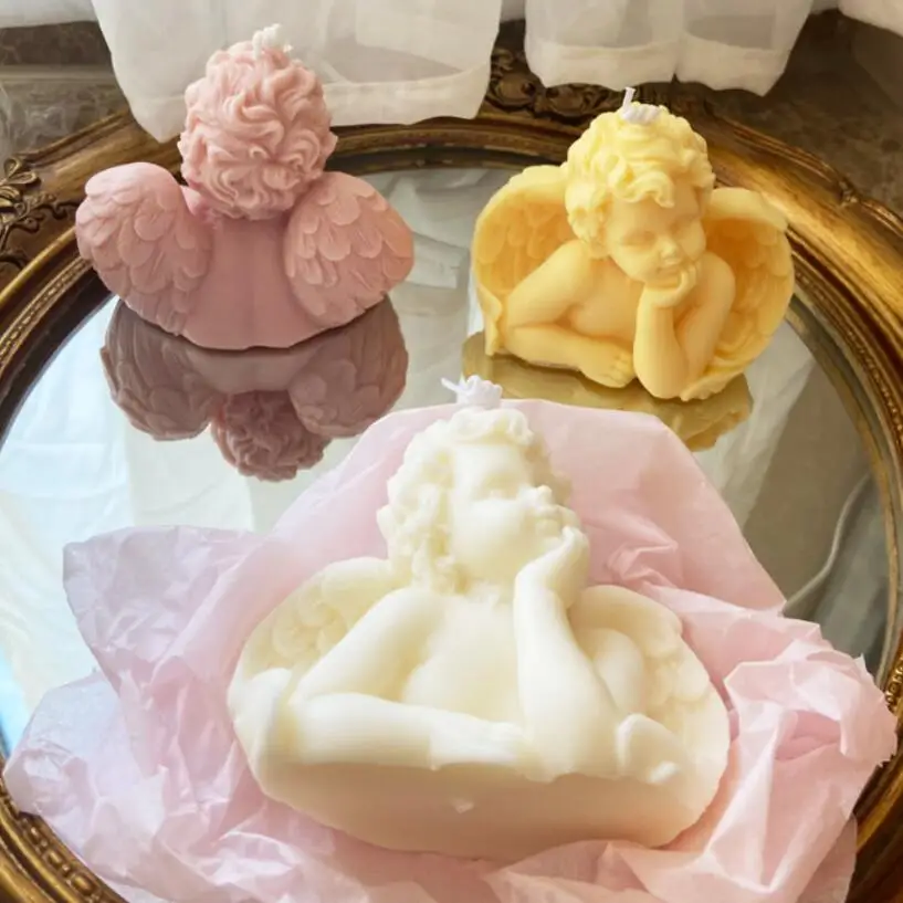 
3D Baby Angel with Wings Candle Mold 9.3x8x5.8cm For Plaster Statue Decorating Soap Polymer Clay, Cement, Concrete Tool 