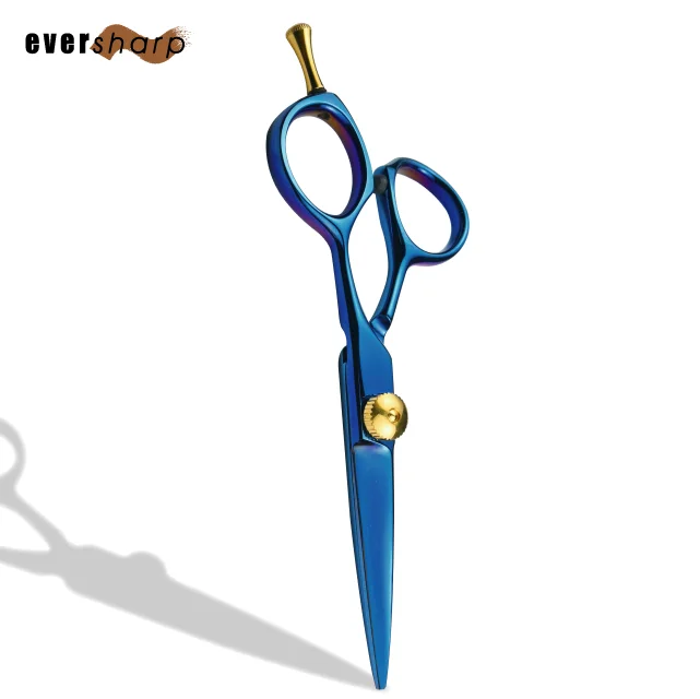 5 Inch Elegant Straight Hair Cutting Scissors Offset Handle Blue Barber Scissors Adjustable Screw Logo Customization