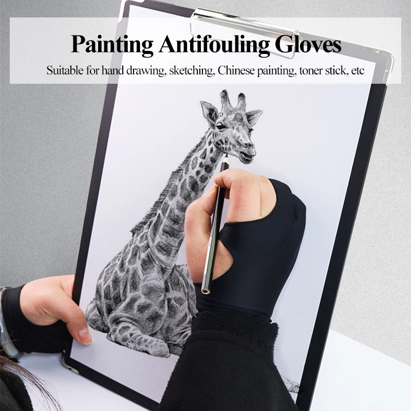 Mikailan XS/S/M/L  Black Artist smudge guard Glove Two Finger Drawing Glove Reduce Friction Great for Right & Left Hand