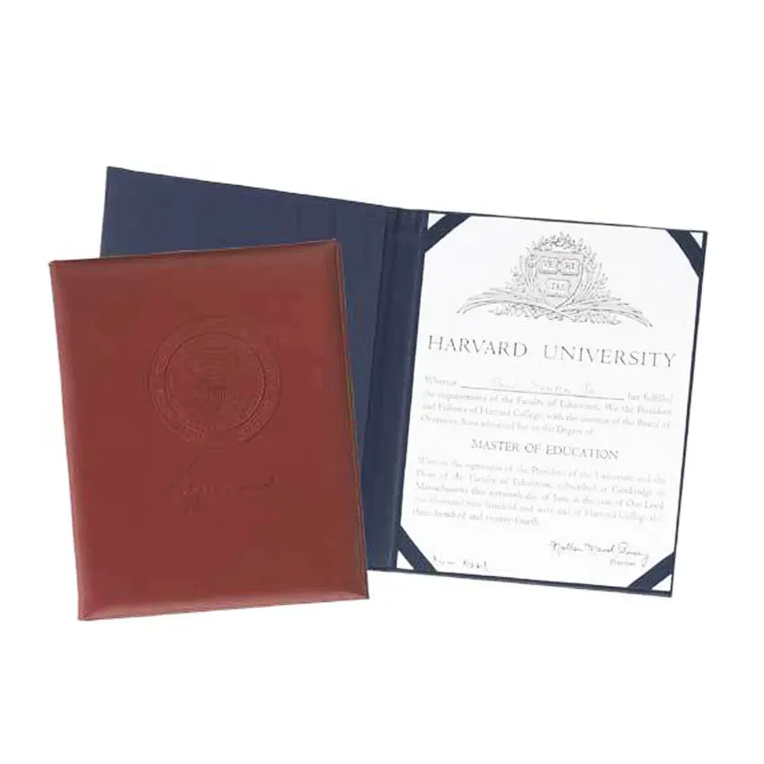 custom foil stamped logo A4 leather diploma cover certificate holder