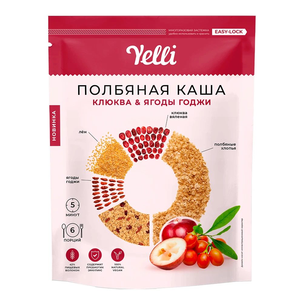 Ажурные каша, клюква и ягоды годжи, Yelli 180 г
