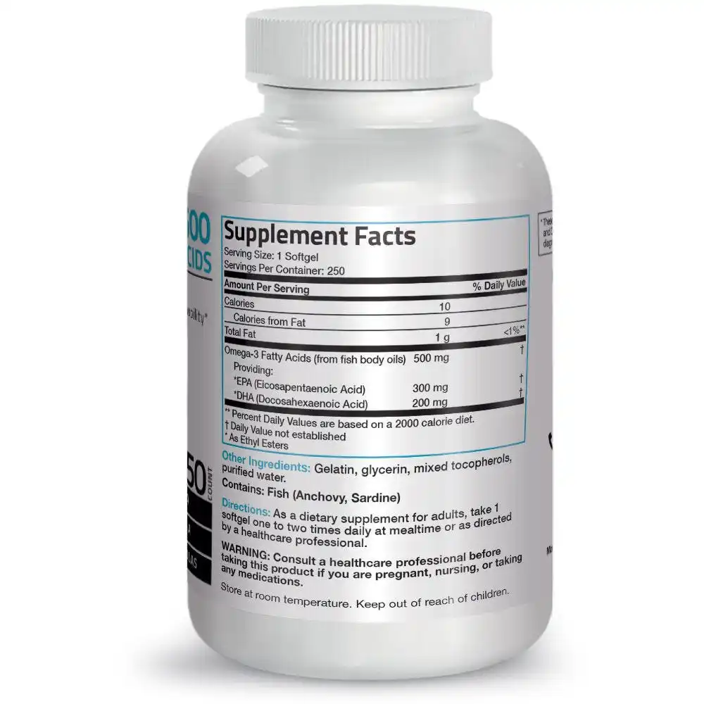 
Super Omega-3 EPA DHA Fatty Acids - 500 mg - 250 Softgels 