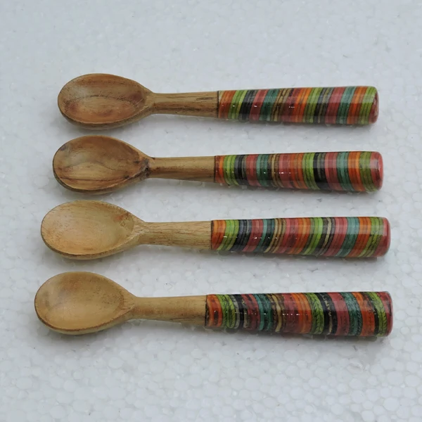 Wooden & Concrete Handle Tea Spoon 4 Pcs Set with Low Price in Bulk For Restaurants Kitchen Food Eating Equipment Spoon Fork