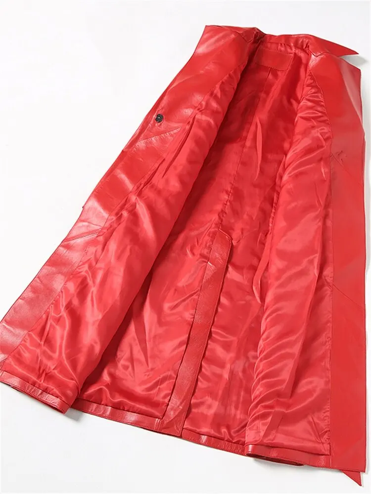 High Quality Genuine Leather Pure Sheepskin Leather Women Long Coat Spring Autumn