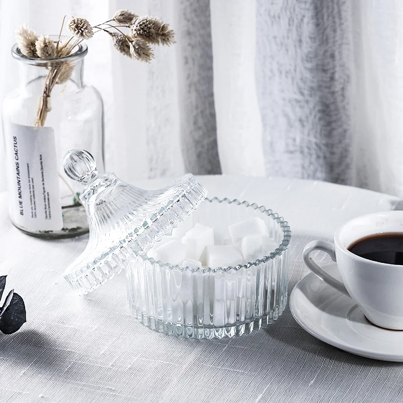 Vintage Castle Style Decorative Storage Container Glass Jar Sugar Bowl Candy Dish Crystal with Lid for Party Wedding Kitchen