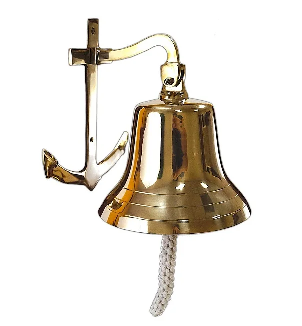 NAUTICAL BRASS SHIP BELL - ANTIQUE WALL MOUNTED ANCHOR BELL DECOR GOLDEN COLOR