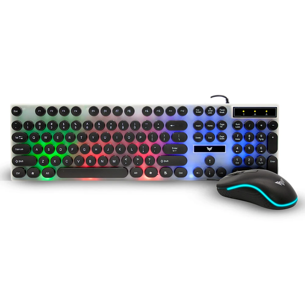 Mechanical keyboard mouse gaming combo with led light round shape button gamer keyboard with mouse