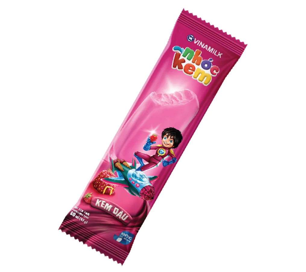 Delicious Ice Cream Per Bag X 30 Bags - Vinamilk - Nhoc Kem Brand - Strawberry Flavor - Packing 60 Ml Per Carton Fruity HACCP