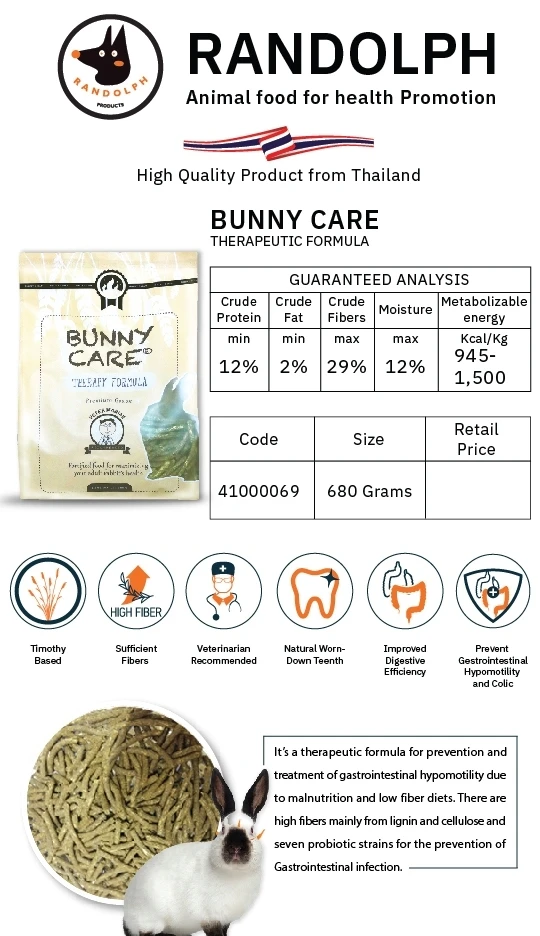 Randolp Bunny Food Care Recovery Formula Rabbit Treat & Bunny Food, Best Prevent Healthy, Small Animal Pet Fortified