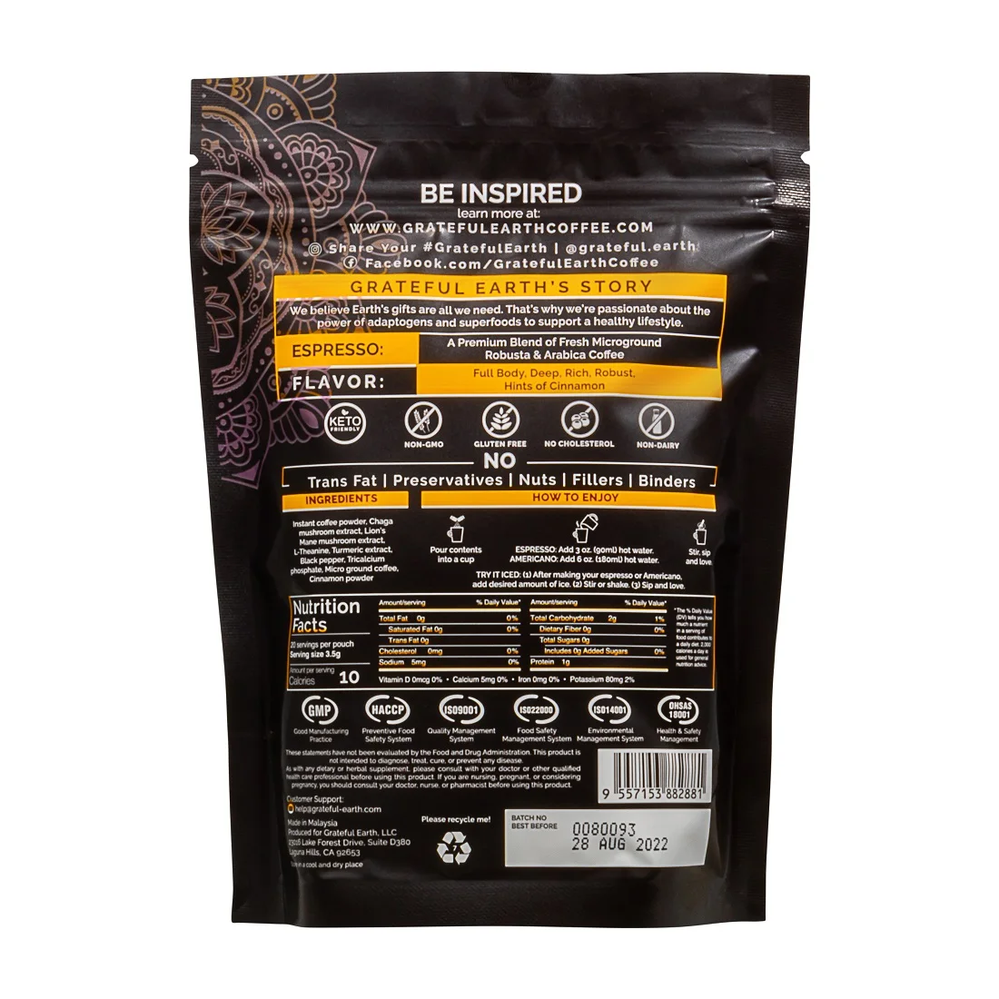 Grateful Earth Espresso Super Brain Blend Instant Coffee