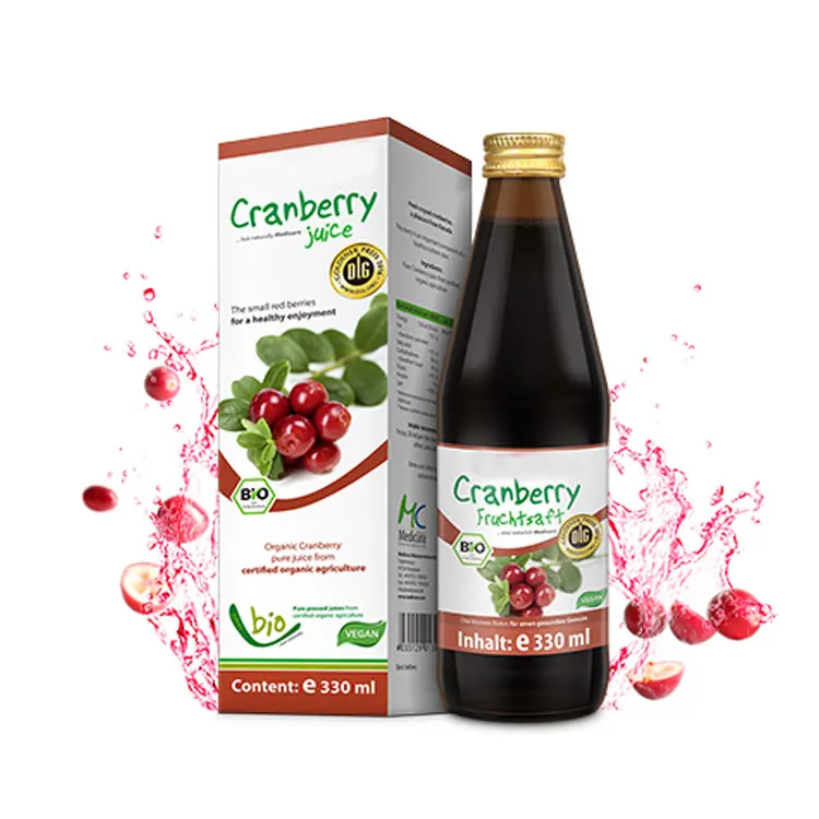 Фирменная торговая марка/пользовательская этикетка, Лидер продаж, оптовая продажа, 100% био/органический сок из клюквы, 330 мл, сделано в германии