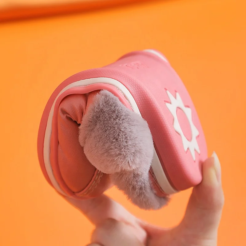 2021 Hot-Selling Pu Leather Warm Fashion Waterproof  Dirt-Resistant Home Indoor Cotton Slippers For Children