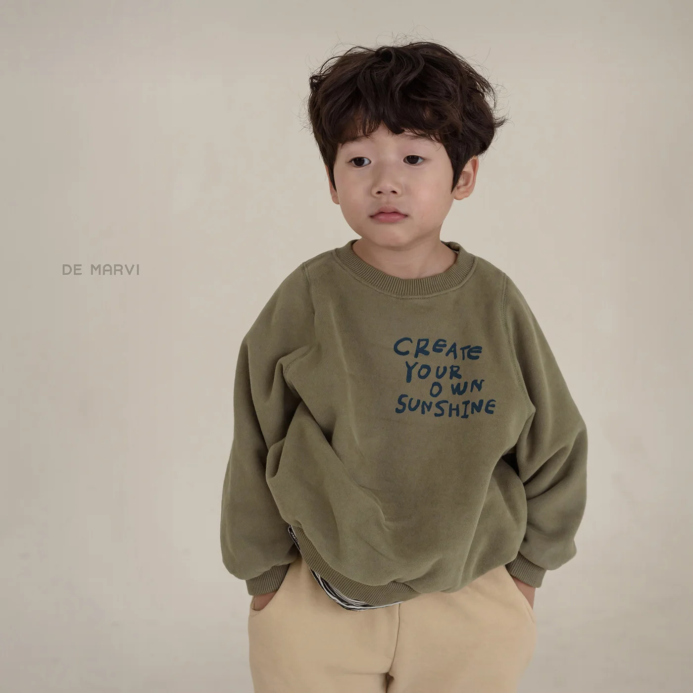 DE MARVI Kids Children Fleece Loose fit Lettering Sweater Girls Boys Winter Autumn Fashion Korean Manufacturer MADE IN KOREA