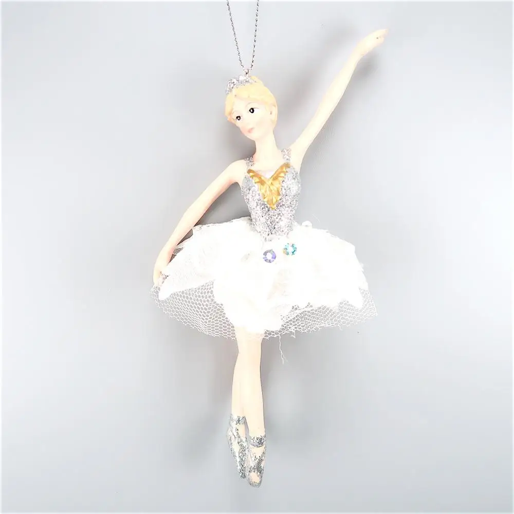 Christmas Decoration Polyresin Silver Glitter Dress Ballerina Ornament