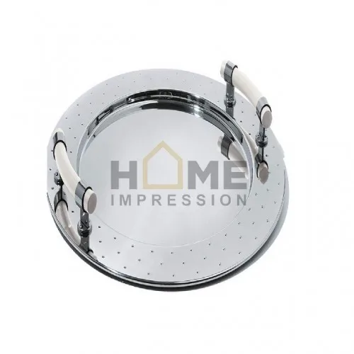 New Classic Tableware Tea And Coffee Serving Bowl Original Deer Horn Handle With Metal Round Hammered Tray In Lowest Price