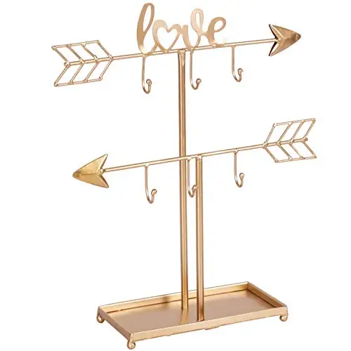 Latest Design Gold Metal Necklace Holder With Prime Quality Three Tiers Jewelry Display Stand at Affordable Prices