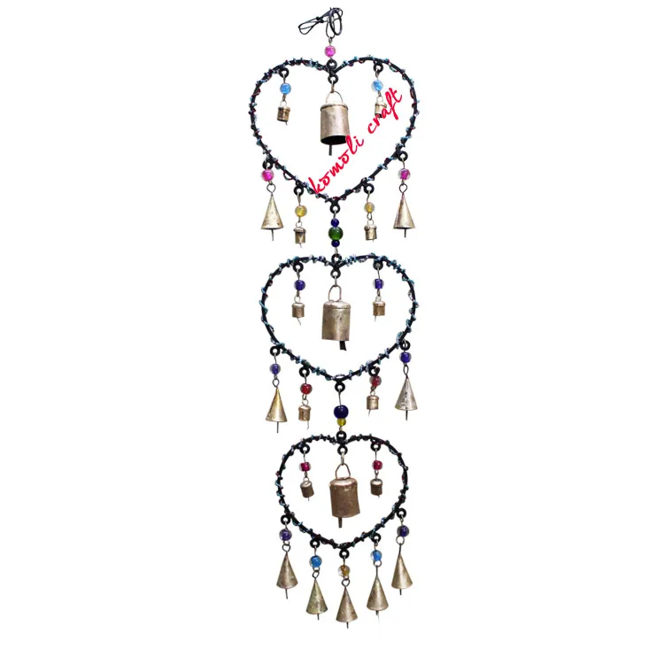 
Beaded heart-shaped theme Iron metal craft wholesale wind chimes for home & garden outdoor 