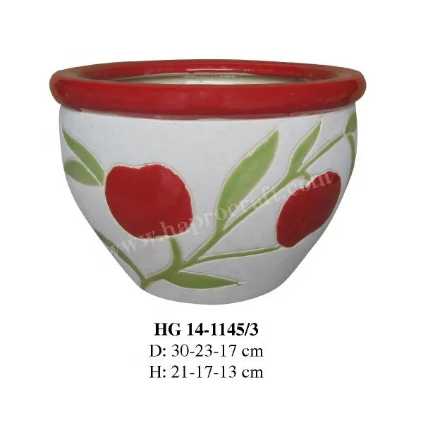 Small outdoor ceramic flower pot in Vietnam with morden design for garden decor (HG 14-1084/3)