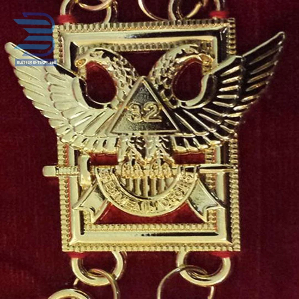 Regalia Masonic 32 Degree Scottish Rite Wings UP Mason Chain Collar /Gold on Red