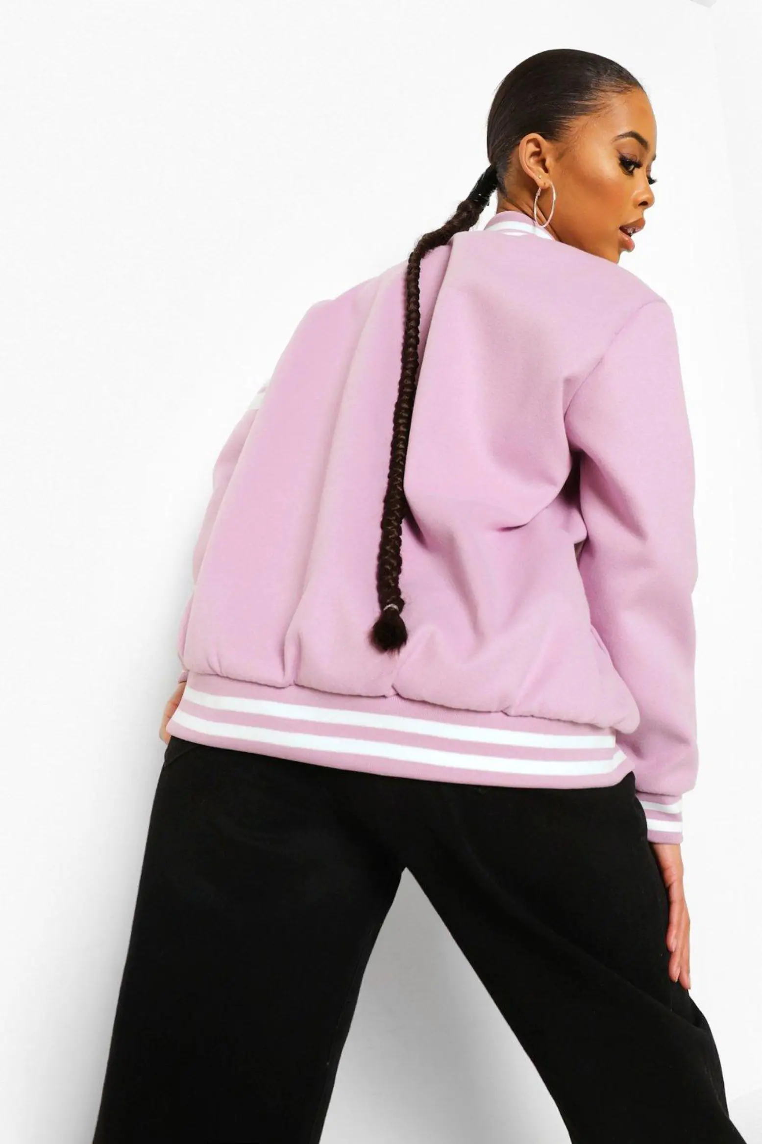 Custom plus size fancy rhinestone baseball varsity jacket casual light weight pink letterman ladies jacket , wool jacket work