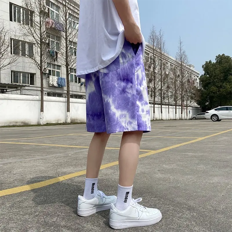  Шорты с принтом тай-дай Яркая молодежная повседневная одежда модная уличная средняя талия хип-хоп до колена пляжные