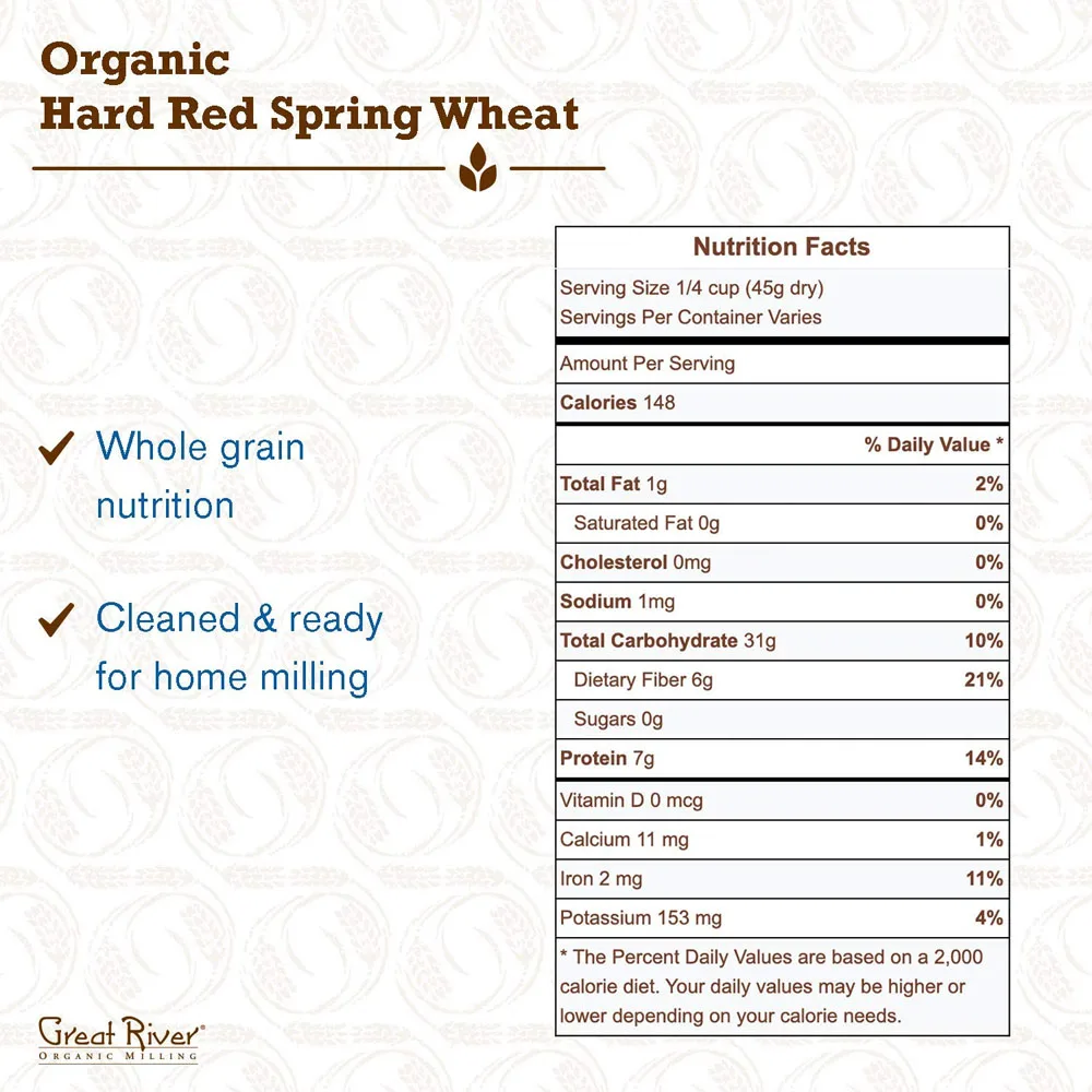 
Great River Organic Milling, Whole Grain, Hard Red Spring Wheat, Organic, 25-Pounds 