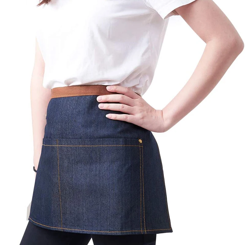 Adjustable Stylish Denim Bib Jean Aprons With 3 Pockets For Unisex