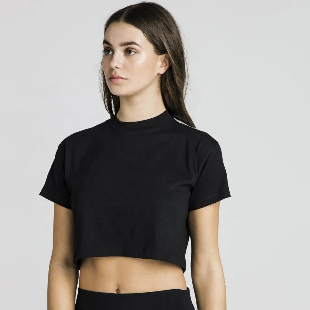 
Оптовая продажа, новые простые футболки, женский короткий рукав, сексуальный кроп-топ на заказ, футболка с контрастной полосой 