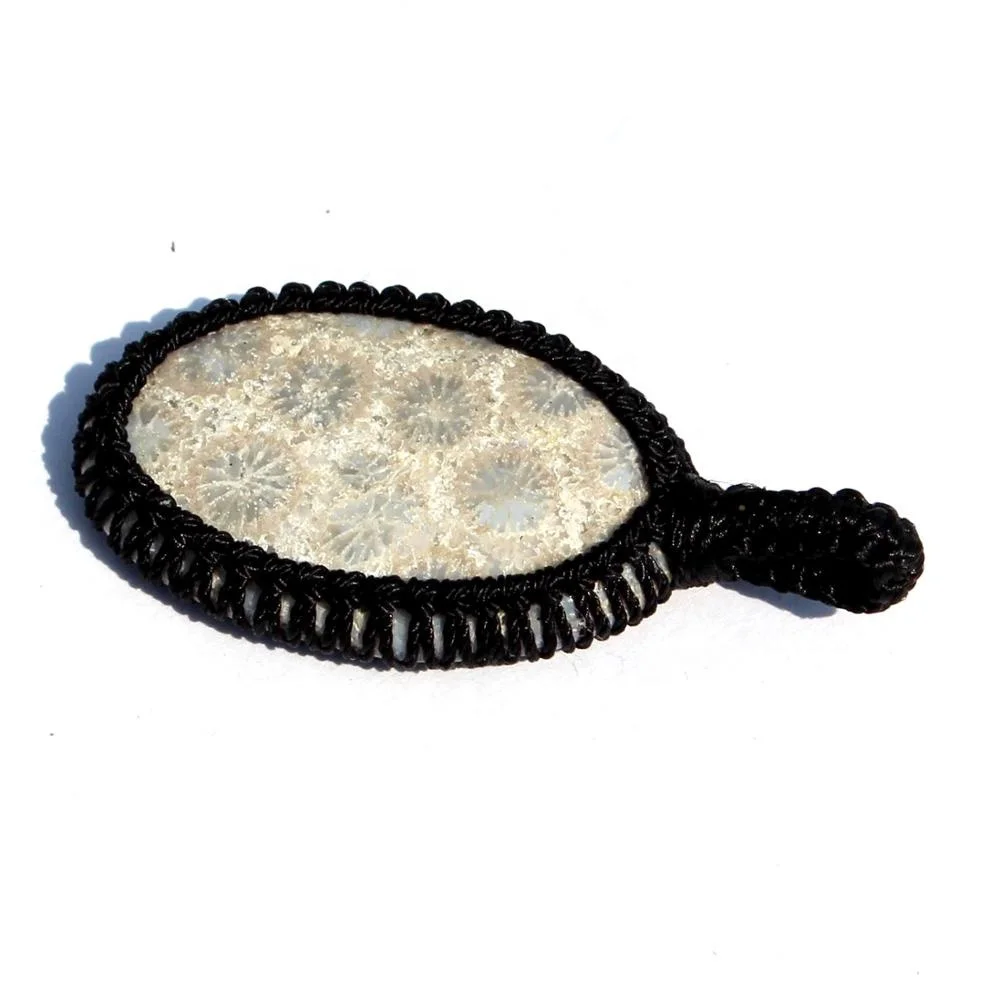 Fossilized Coral Cabochon Macrame Wrap Stone Pendant Wholesale Handmade  Fashion Spiritual Jewelry