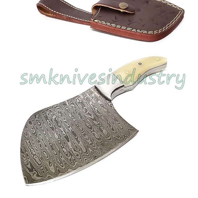 Damascus Chopper Cleaver Knife Custom Handmade Kitchen Chef Butchers Cleaver  (smk1707)