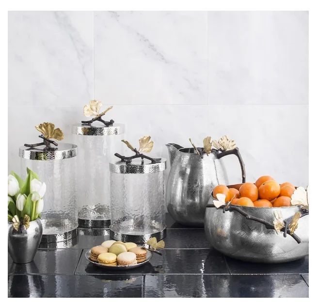 Роскошная канистра Ginkgo в виде бабочки маленькая металлическая блестящая никелевая и молотковая стеклянная современная по лучшей цене из Индии