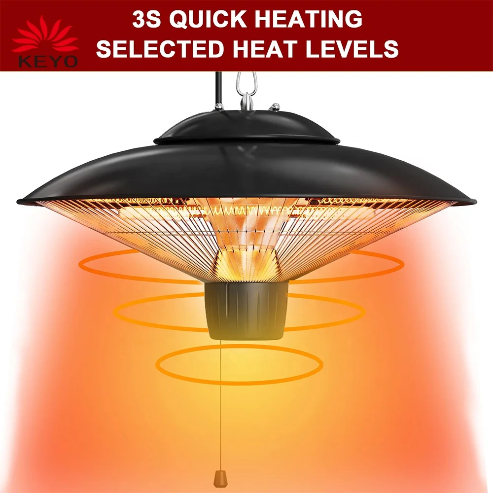 Double Heating Elements Celling Hanging Indoor and outdoor Electric Heater Waterproof Quiet Operation Infrared Heater