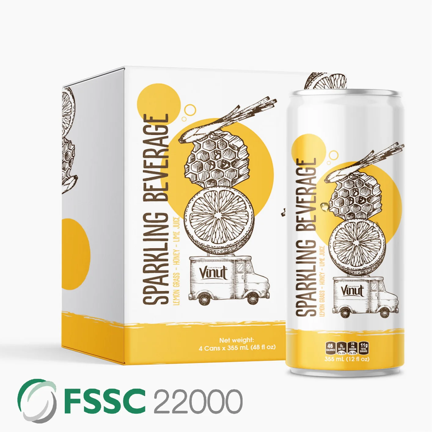 
355ml Carbonated drinks VINUT Can (Tinned) Lemon grass Honey & Lime Juice Company Pure natural Beverage Packaging Design 