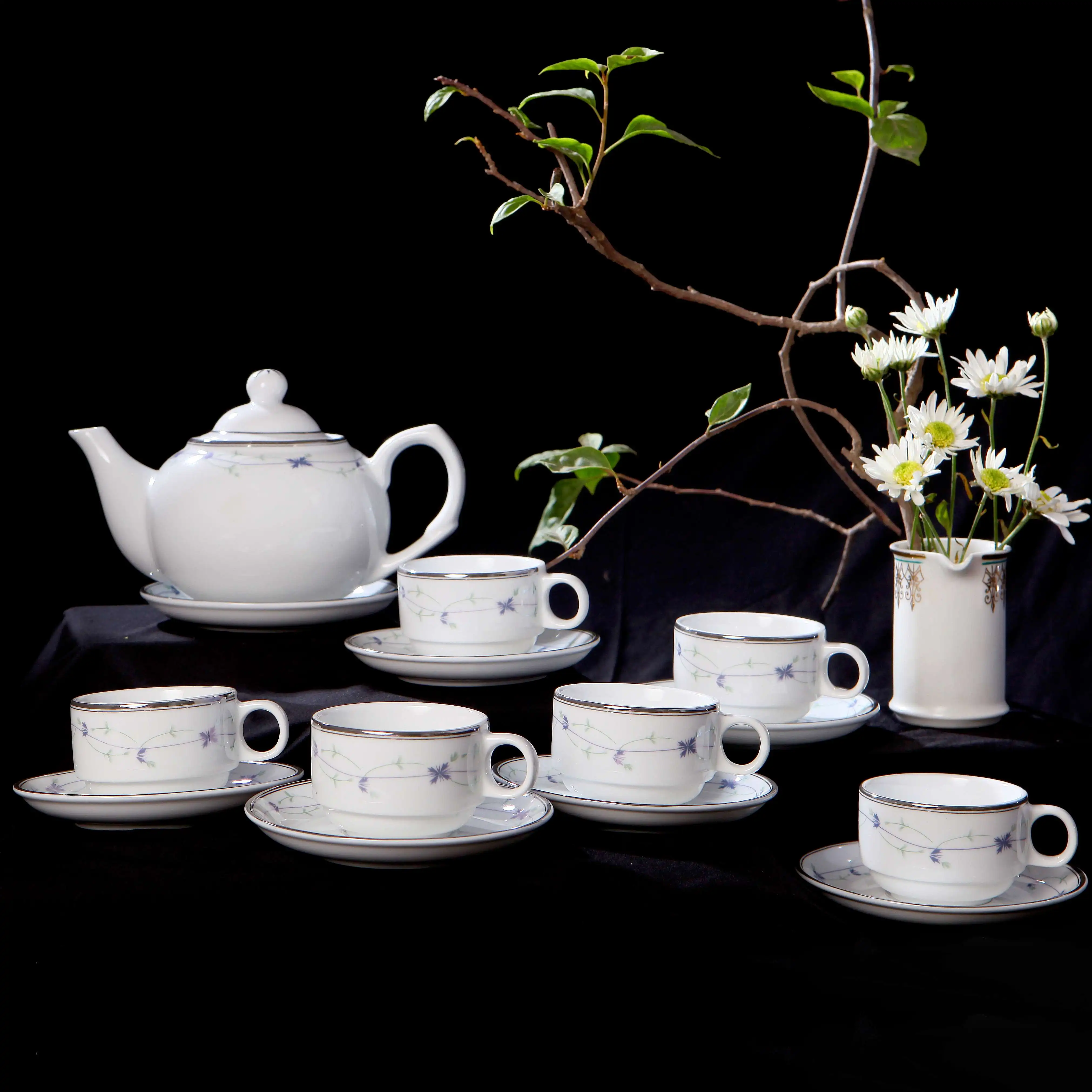 OEM [Best Sale] Creeper floral oval tea set high quality for restaurant & hotel from Long Phuong manufacture