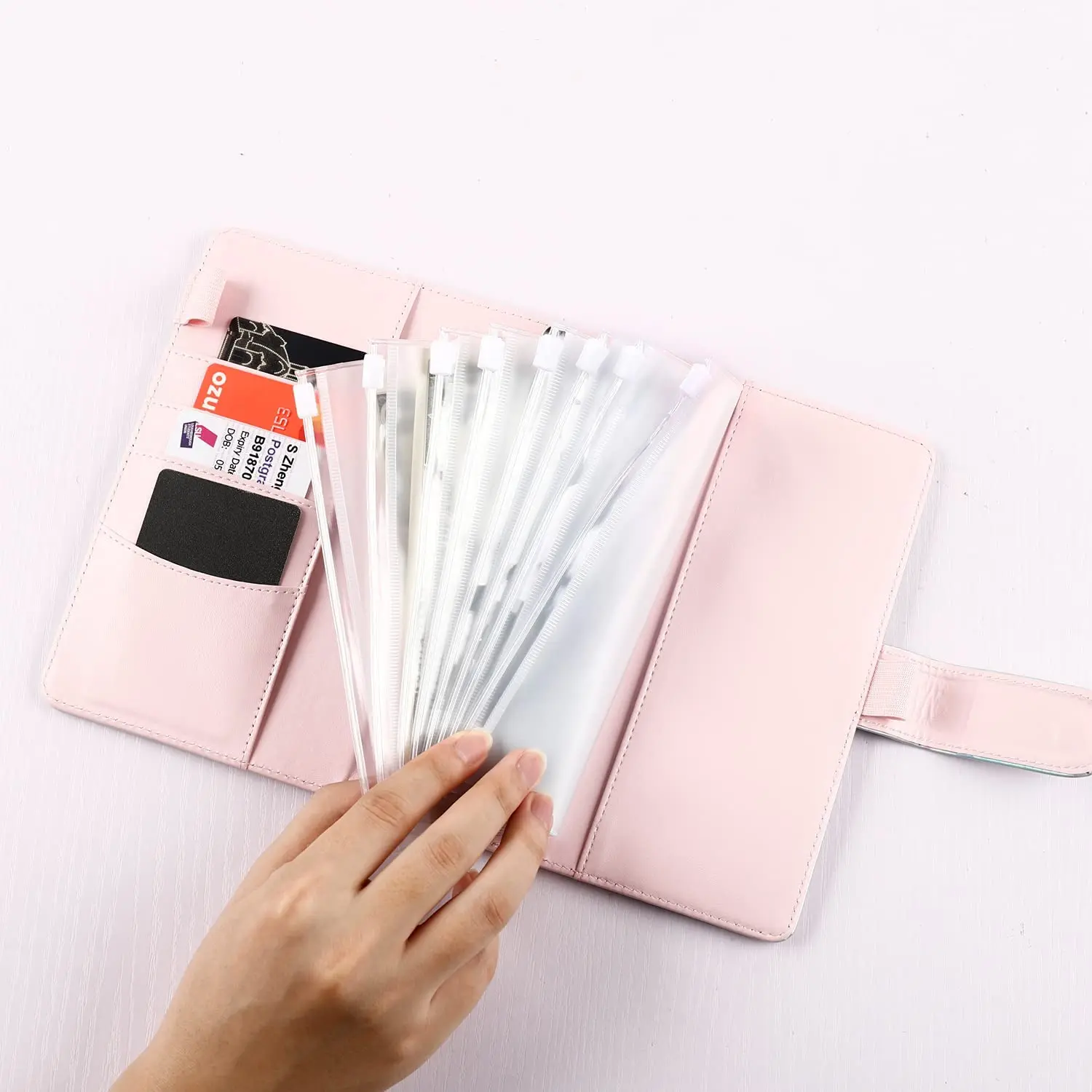 Pocket A6 PU Notebook Binder Cover, 6 Ring A6 Binder Budget Cash Envelopes for Women, Budget Planner Travel Journal