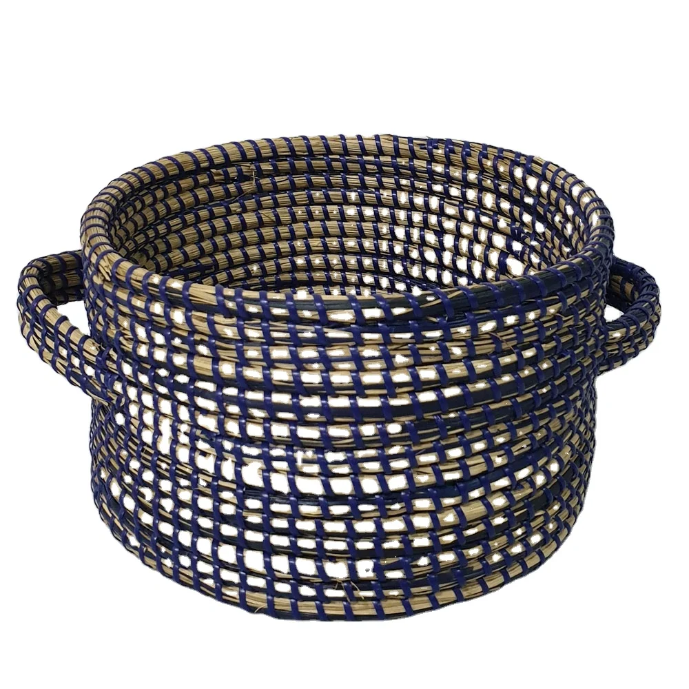 Manufacture round woven housewares storage cheap vietnam handicraft seagrass toy baskets for kid room living room bed room