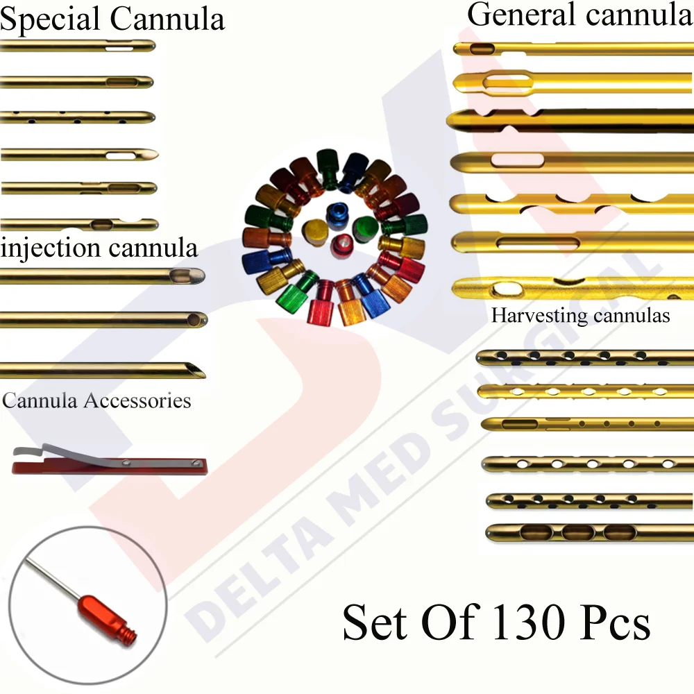 Liposuction Cannulas Set Of ( 125 Pcs Cannulas With Different Type & Size And 5pcs Stop Lock For Syringes for